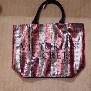 Victoria's Secret Glam Sequin Tote - Pink and Silver